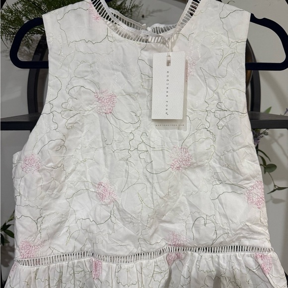 Endless Rose Floral Embroidered Tank Top - Cream and Pink size large - Picture 3 of 9